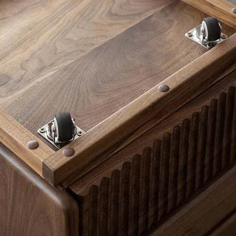 Nordic Tempered Glass Walnut 3-Drawer Side Table