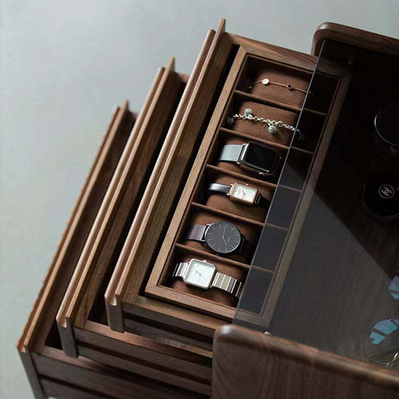 Nordic Tempered Glass Walnut 3-Drawer Side Table