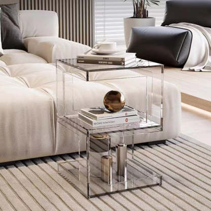 Nordic Geometric Acrylic 3-Tier Side Table — Transparent