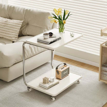 Minimalist Stainless Steel 2-Tier End Table — White