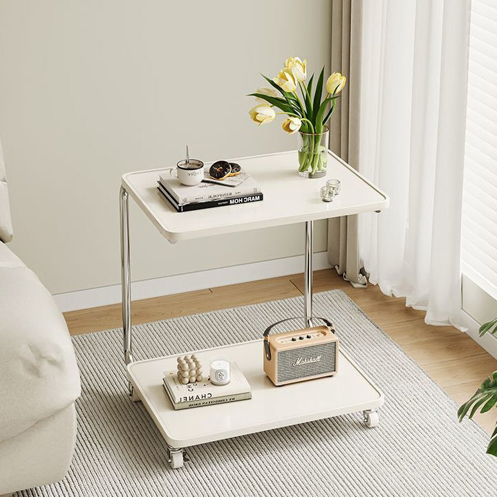 White steel metal stainless 2-tier end & side tables - minimalist