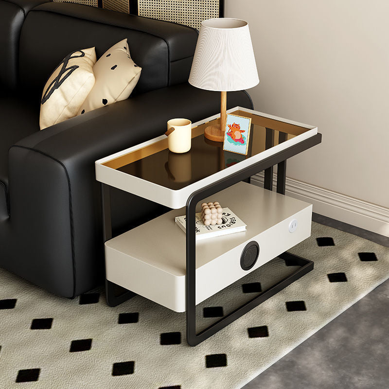 Nordic Rectangle Glass 1-Drawer Side Table