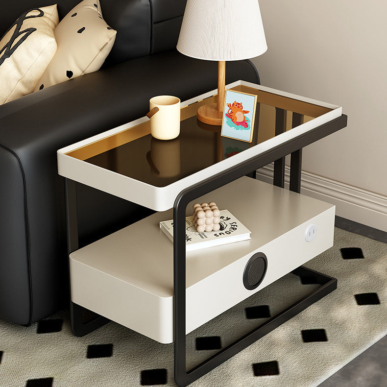 Nordic Rectangle Glass 1-Drawer Side Table
