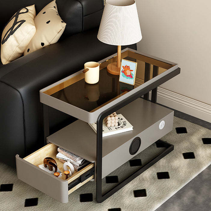 Nordic Rectangle Glass 1-Drawer Side Table