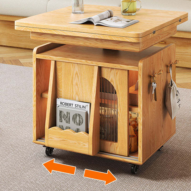 Wood Glass Steel Coffee Table 2-Cabinet