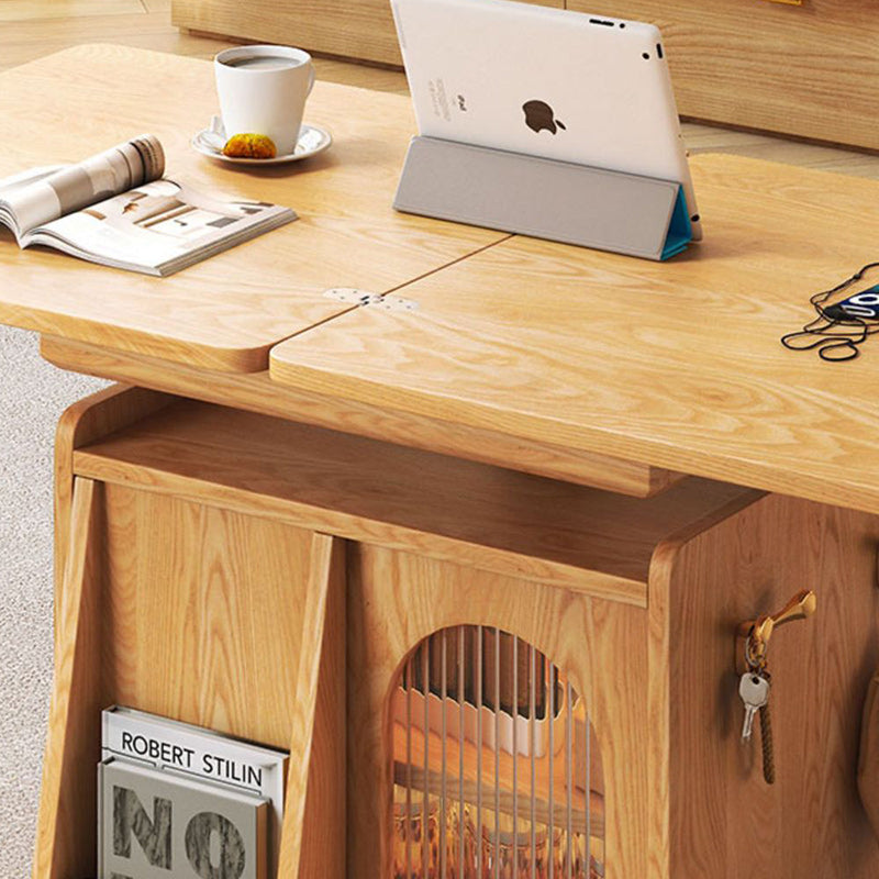 Wood Glass Steel Coffee Table 2-Cabinet