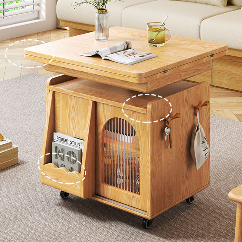 Wood Glass Steel Coffee Table 2-Cabinet