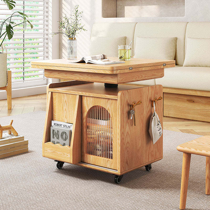 Wood Glass Steel Coffee Table 2-Cabinet