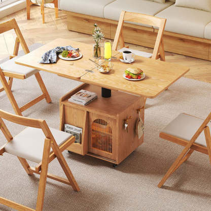 Wood Glass Steel Coffee Table 2-Cabinet