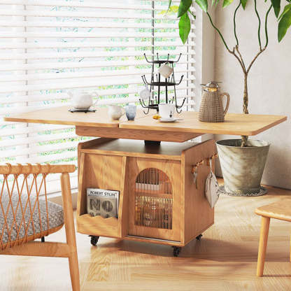 Wood Glass Steel Coffee Table 2-Cabinet