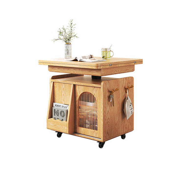 Wood Glass Steel Coffee Table 2-Cabinet