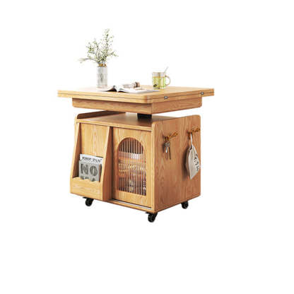 Wood Glass Steel Coffee Table 2-Cabinet