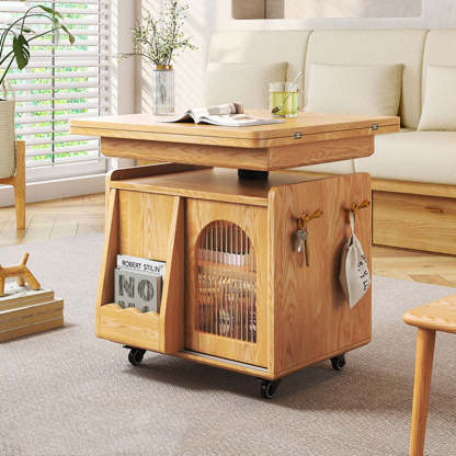 Wood Glass Steel Coffee Table 2-Cabinet — Wood Color