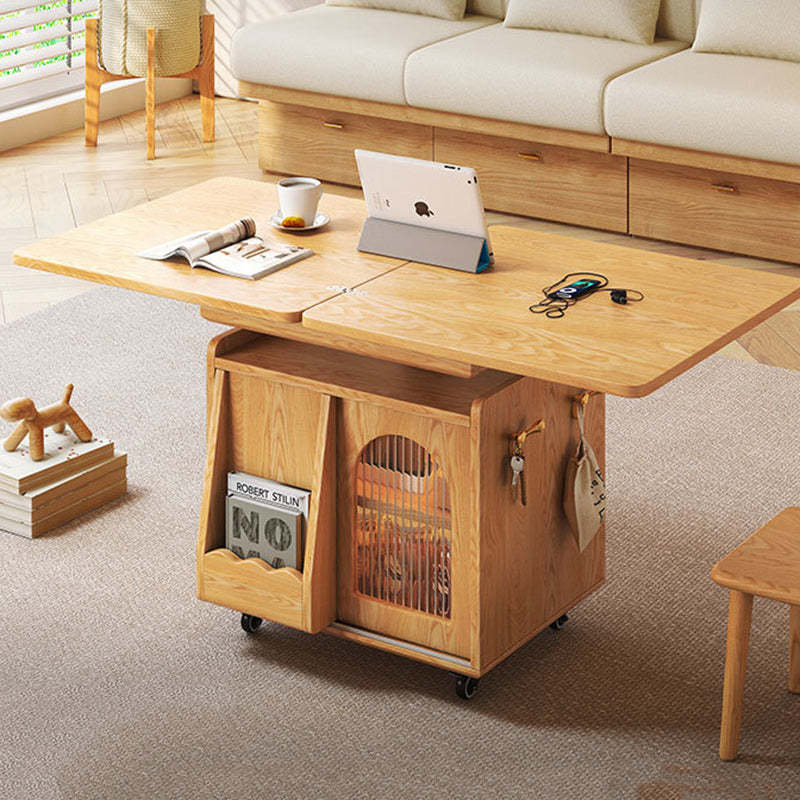 Wood Glass Steel Coffee Table 2-Cabinet