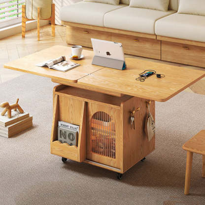 Wood Glass Steel Coffee Table 2-Cabinet