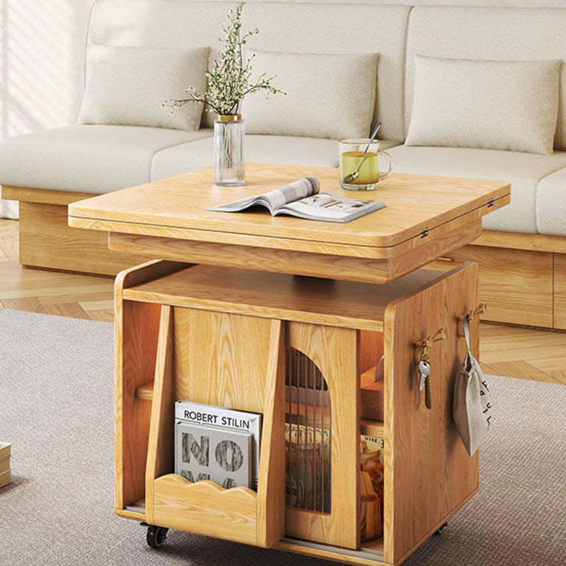 Wood Glass Steel Coffee Table 2-Cabinet