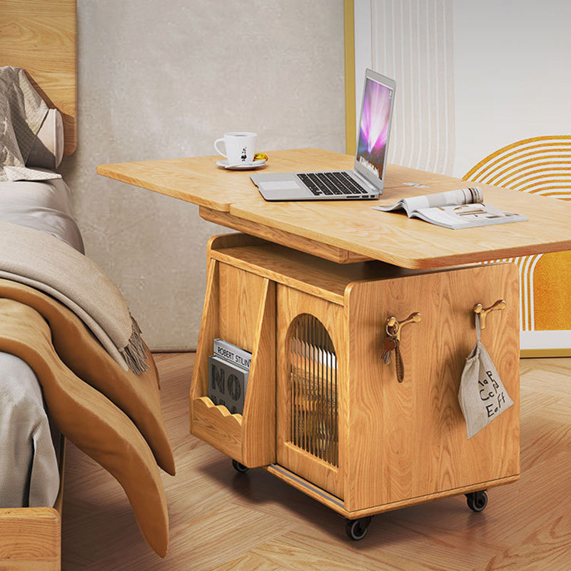 Wood Glass Steel Coffee Table 2-Cabinet