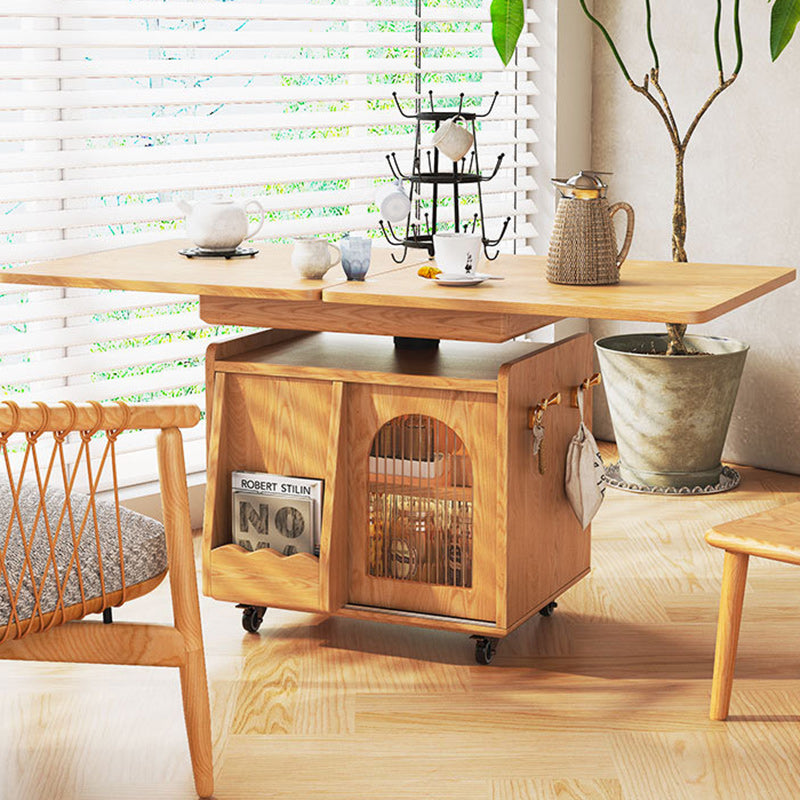 Wood Glass Steel Coffee Table 2-Cabinet