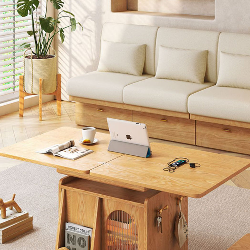 Wood Glass Steel Coffee Table 2-Cabinet
