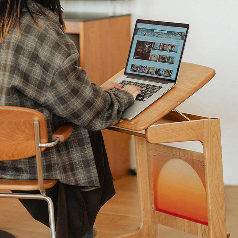 Modern Cherry Wood 2-Tier Side Table