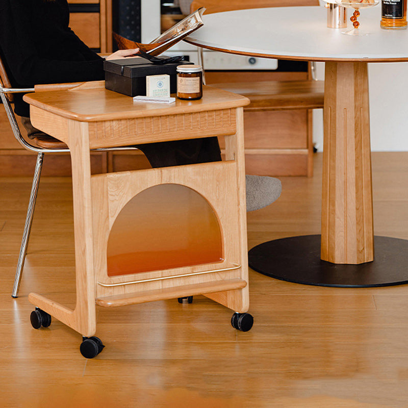 Minimalist cherry 2-tier side tables in wood linen