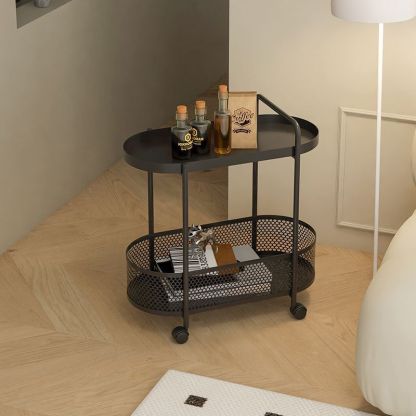 Modern Iron Steel 2-Tier Side Table — Black