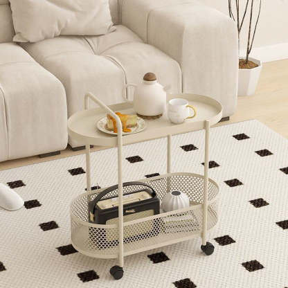 Modern Iron Steel 2-Tier Side Table — White