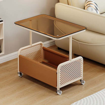 Nordic Steel Leather Glass 4-Wheel Side Table