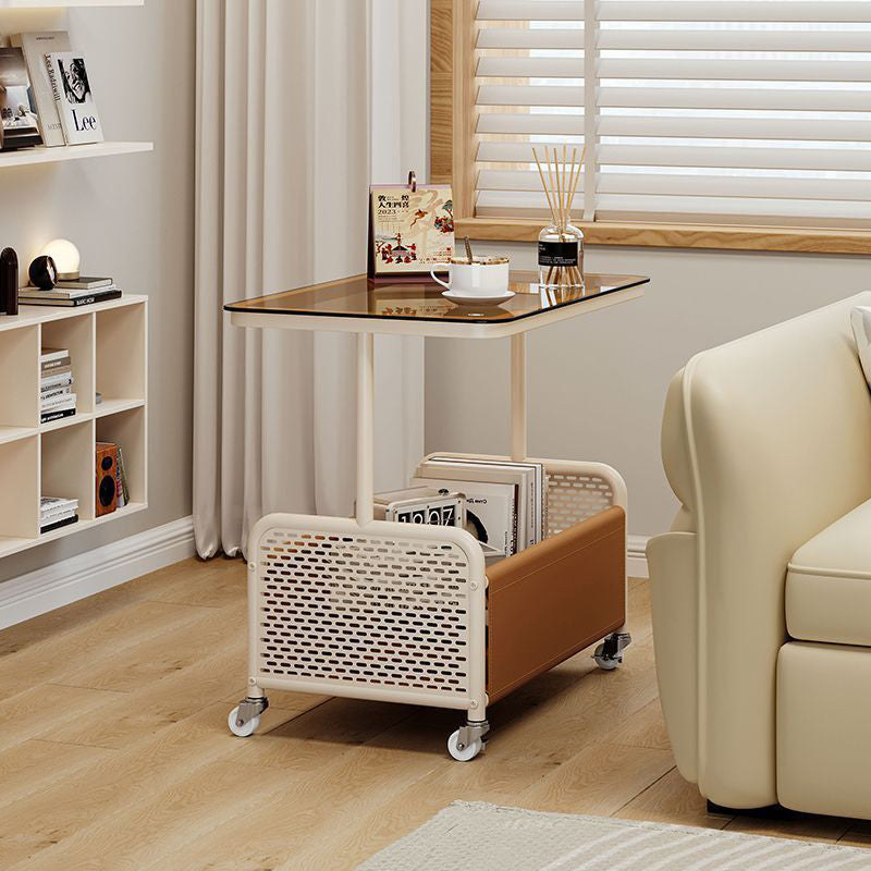 Lighom nordic 4-wheel leather steel glass side tables