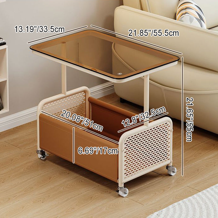 Nordic Steel Leather Glass 4-Wheel Side Table