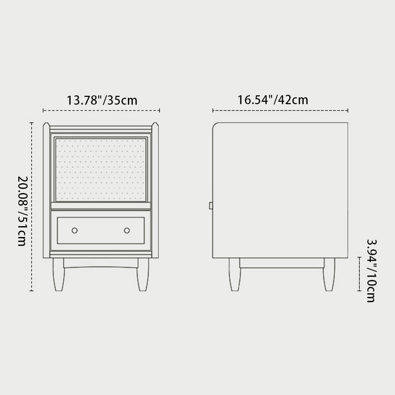 Rustic Cherry Wood Rattan 2-Drawer Nightstand