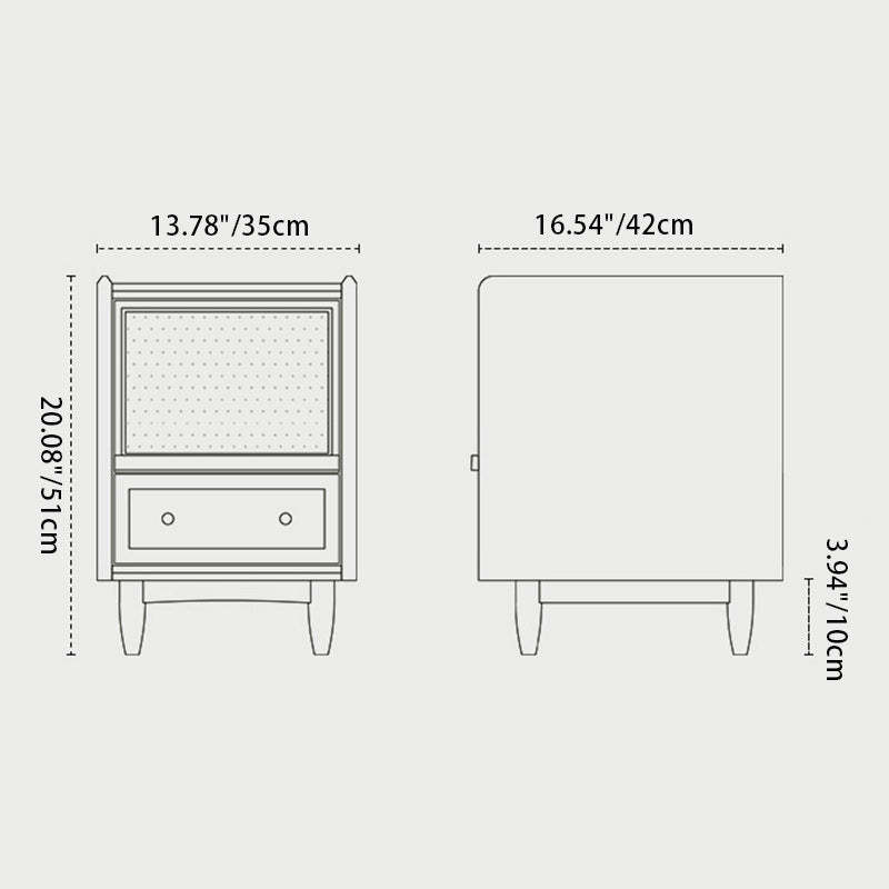 Rustic Cherry Wood Rattan 2-Drawer Nightstand