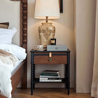 French Red Oak 1-Drawer Nightstand — Black
