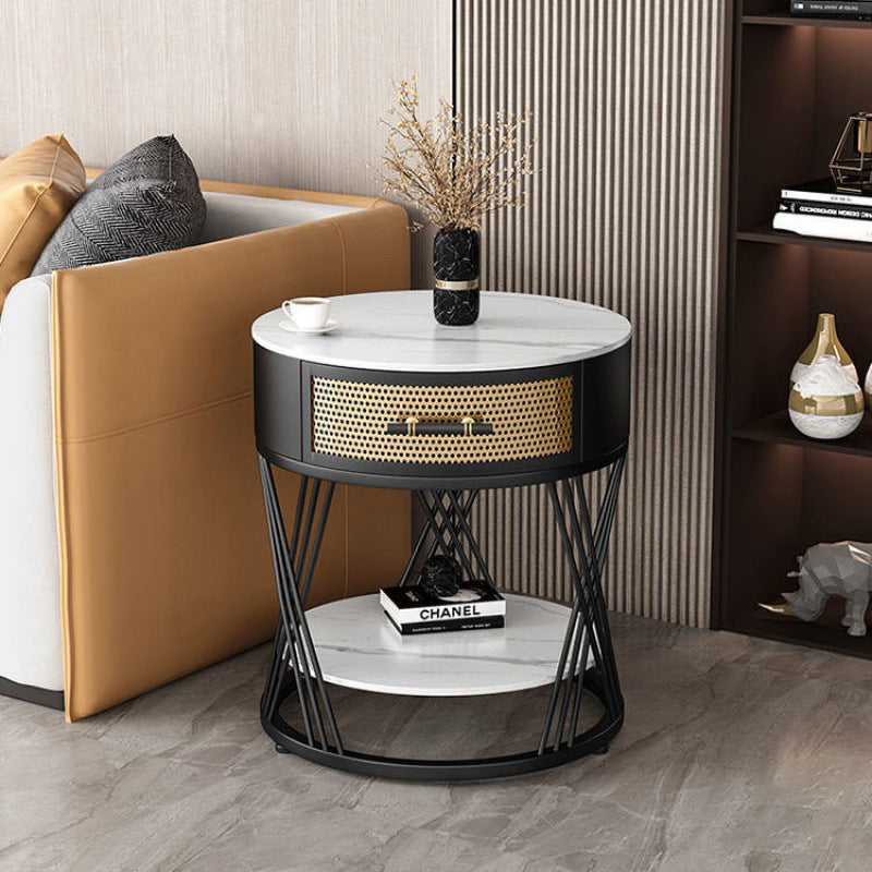 Nordic Sintered Stone Iron 1-Drawer Side Table