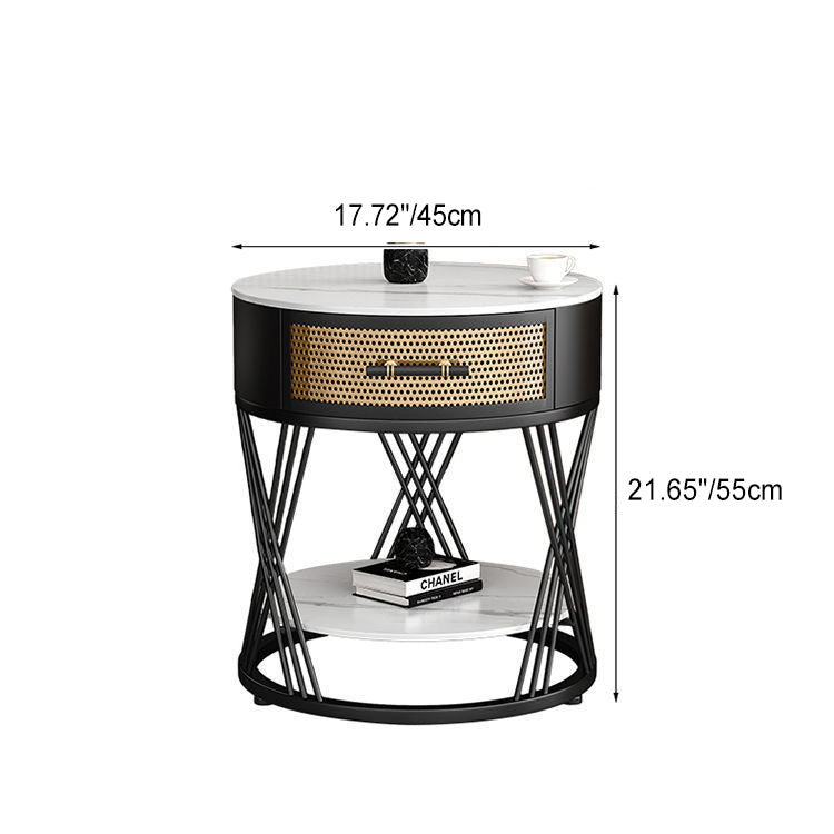 Nordic Sintered Stone Iron 1-Drawer Side Table — Black