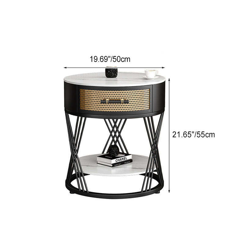 Nordic Sintered Stone Iron 1-Drawer Side Table — Gold