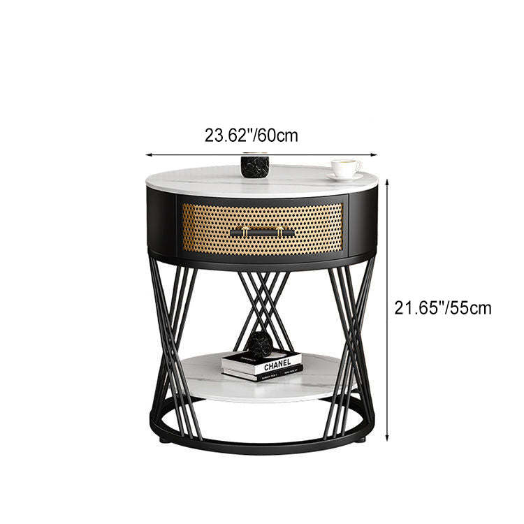 Nordic Sintered Stone Iron 1-Drawer Side Table — Black