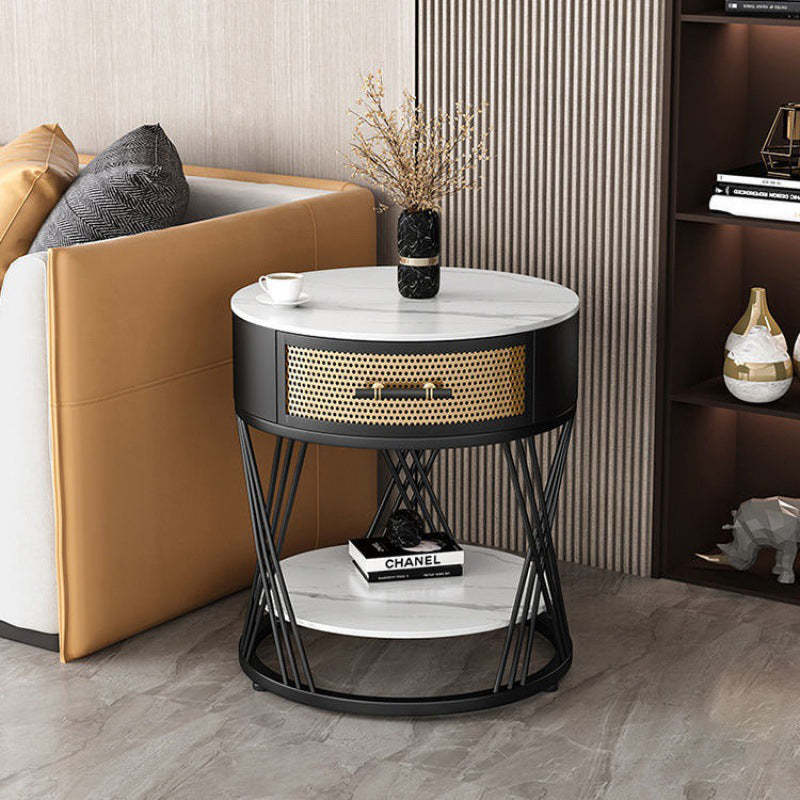 Nordic Sintered Stone Iron 1-Drawer Side Table