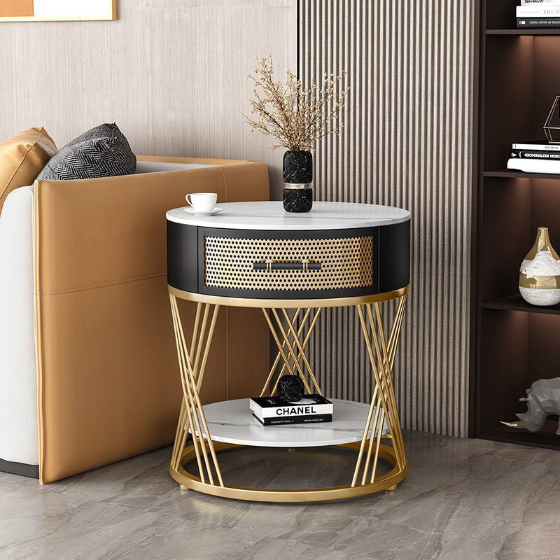 Nordic Sintered Stone Iron 1-Drawer Side Table — Gold