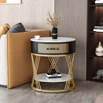 Nordic Sintered Stone Iron 1-Drawer Side Table — Gold