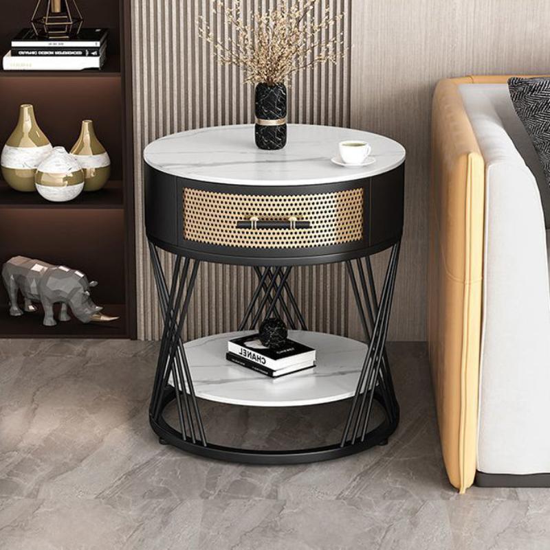 Nordic Sintered Stone Iron 1-Drawer Side Table — Gold