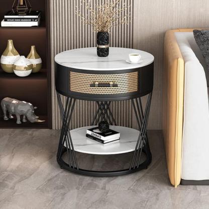 Nordic Sintered Stone Iron 1-Drawer Side Table — Gold