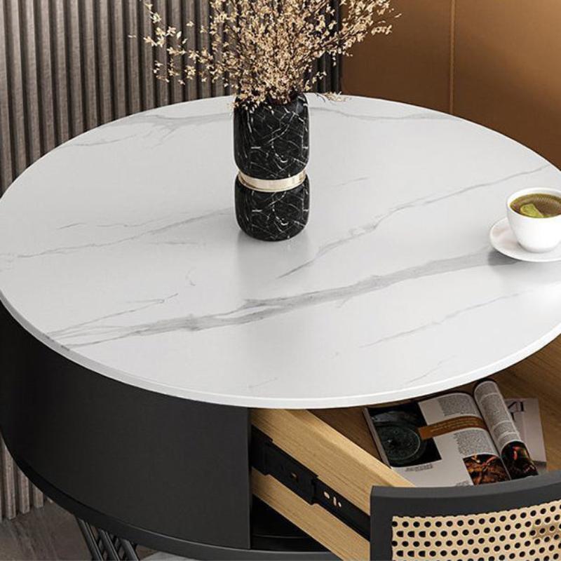 Nordic Sintered Stone Iron 1-Drawer Side Table