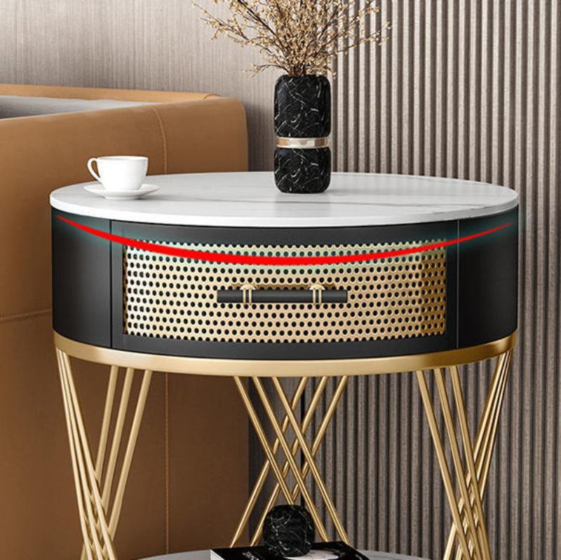 Nordic Sintered Stone Iron 1-Drawer Side Table