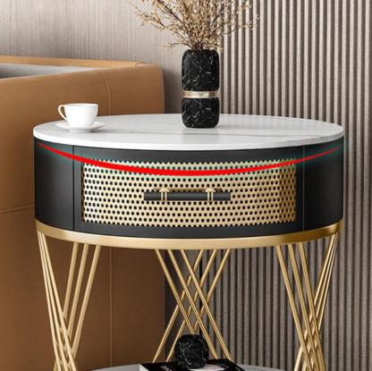 Nordic Sintered Stone Iron 1-Drawer Side Table
