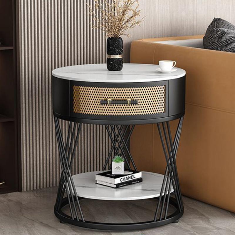 Nordic Sintered Stone Iron 1-Drawer Side Table