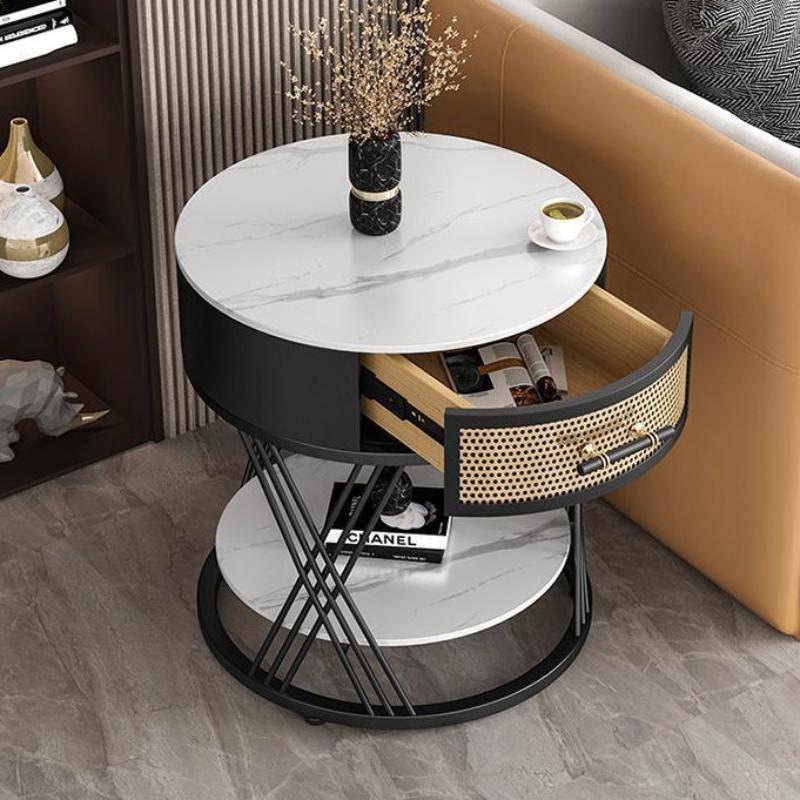 Nordic Sintered Stone Iron 1-Drawer Side Table