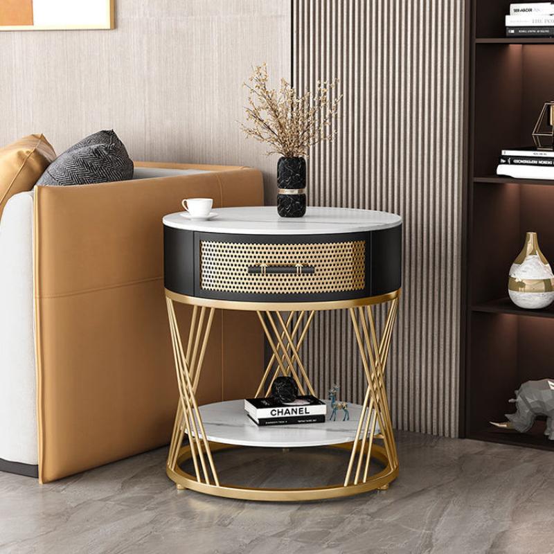 Nordic Sintered Stone Iron 1-Drawer Side Table