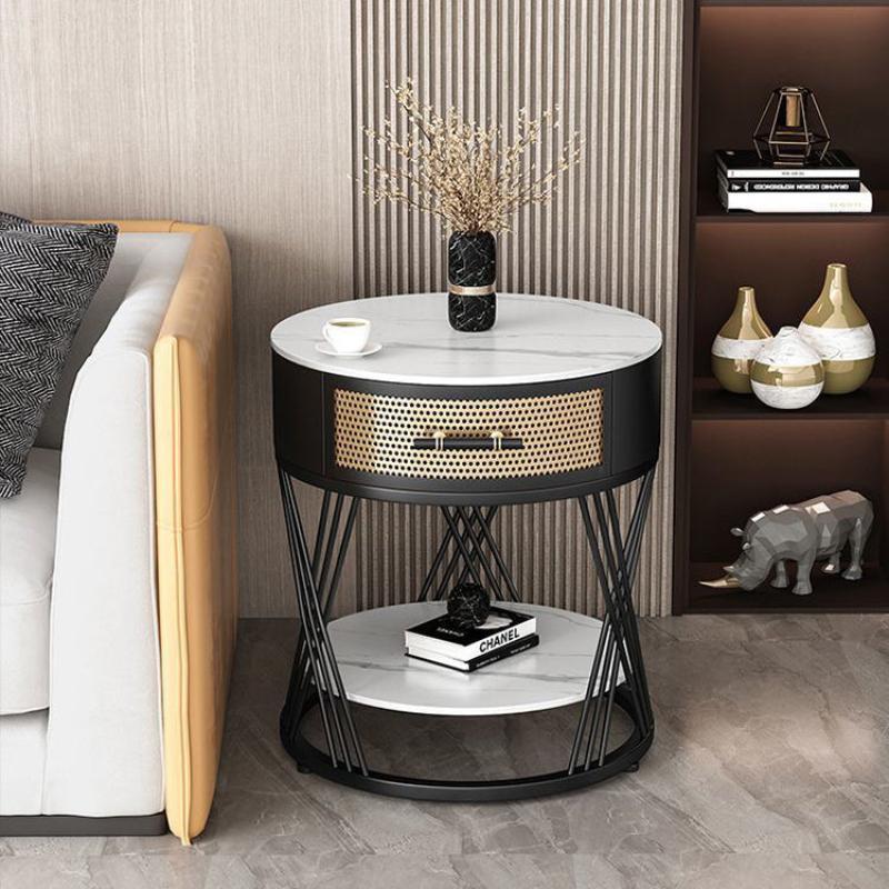Nordic Sintered Stone Iron 1-Drawer Side Table