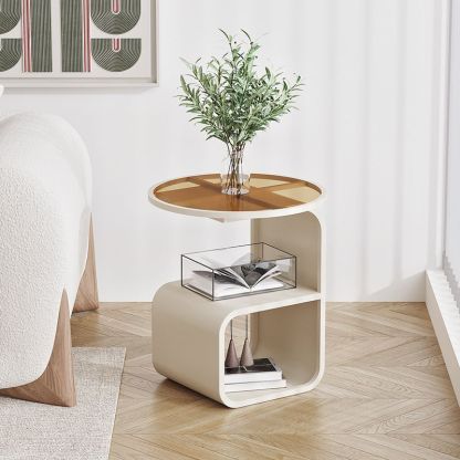 Nordic Geometric Iron Glass 3-Tier Side Table — White
